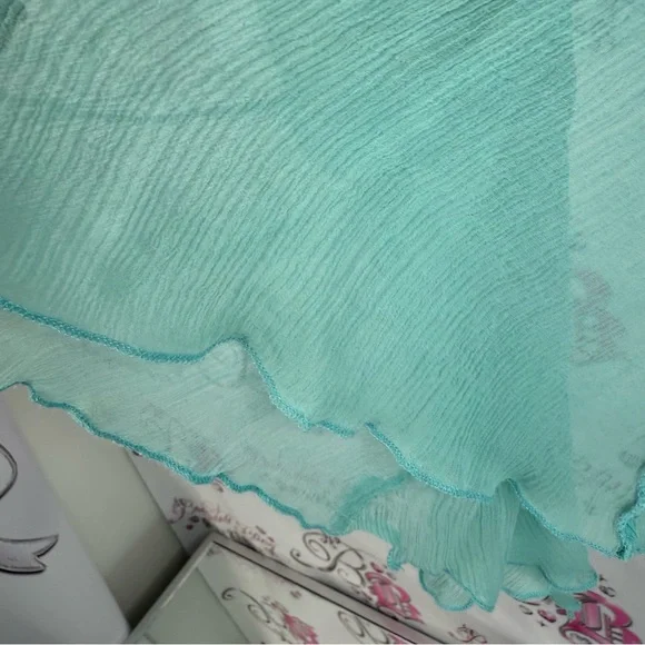 Guess top y2k fairy whimsy whimsical shirt blouse Sheer Teal Long Sleeve Top - Picture 11 of 15